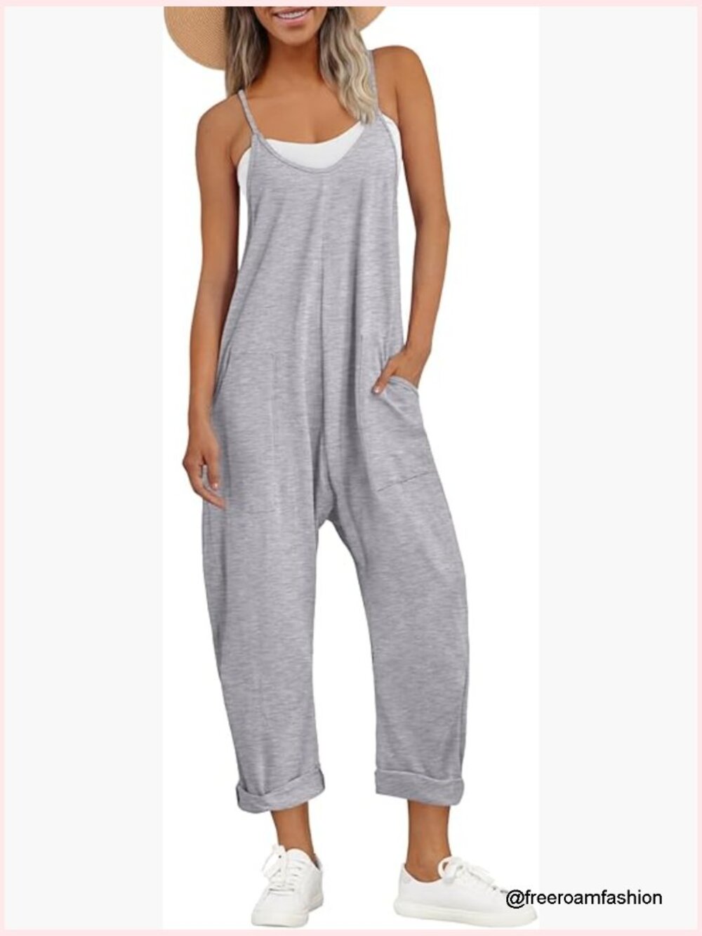 Spaghetti Strap Jumpsuit, Cotton Spandex, Pockets, Summer Vacation Outfit
